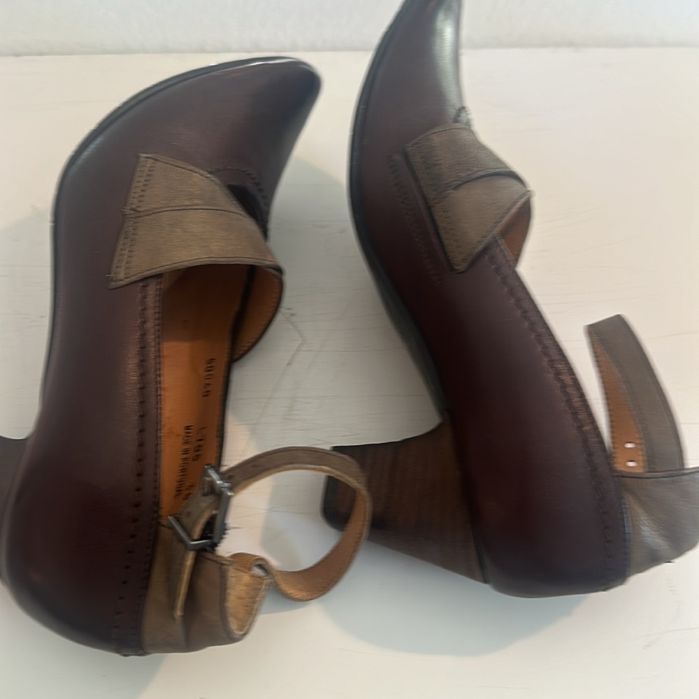 FIDJI two tone leather ankle strap heels 38 7 - Picture 6 of 9